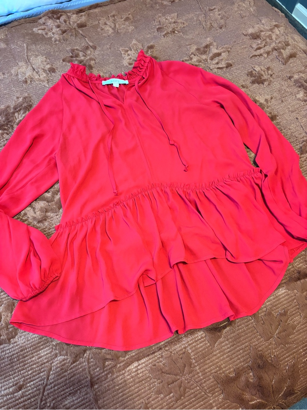 LOFT Red Ruffle Peplum Blouse